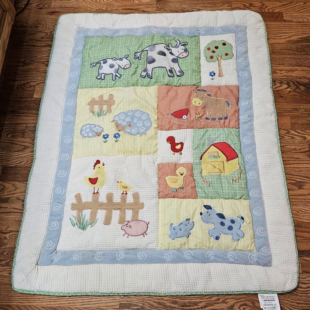 Baby Nursery Bedding Blanket Kidsline Farm Animal Quilt Pig Dog Barn Chicken Cow